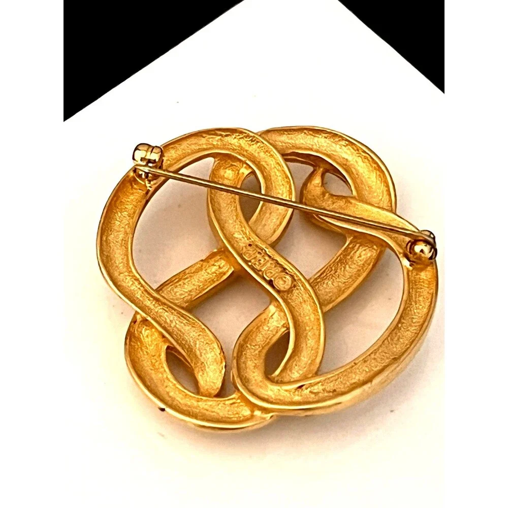 Vintage 1980s Erwin Pearl Brooch Abstract Scroll Modernist Gold Tone - 1I